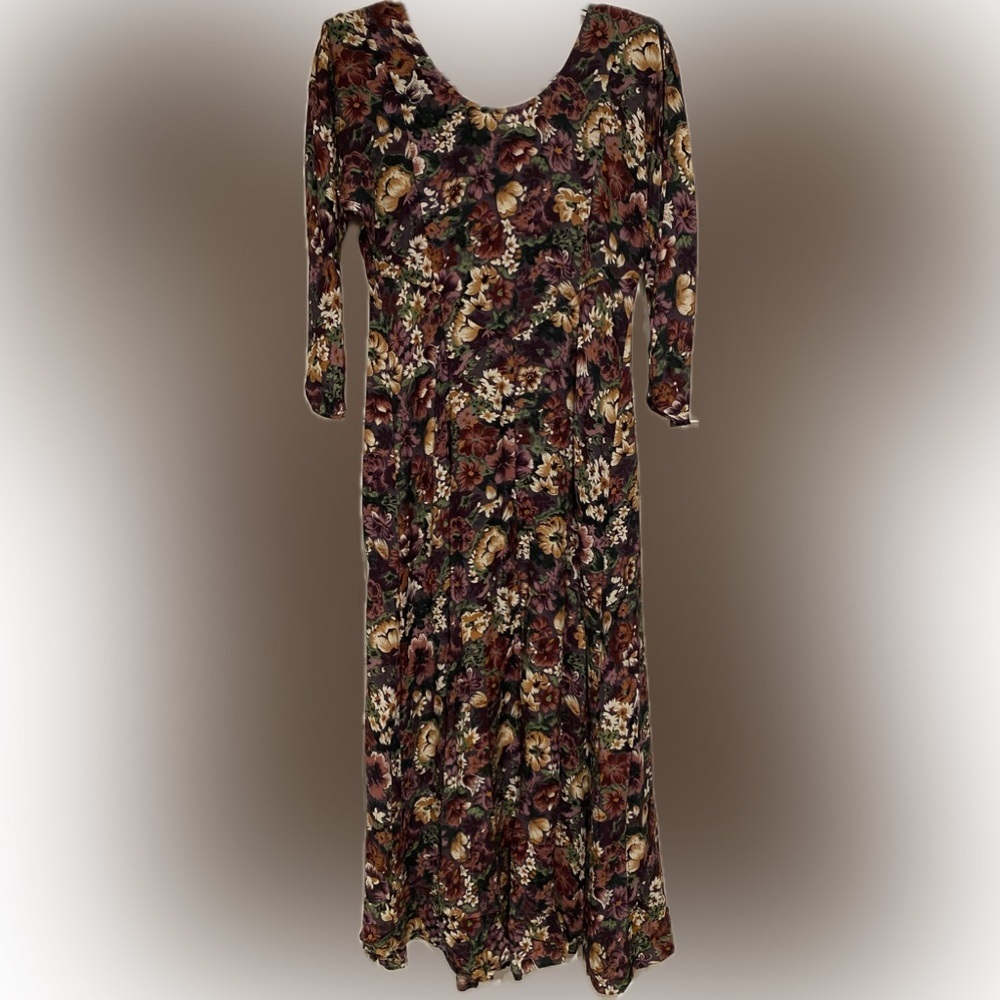 Vintage Chorus Line Rayon Purple Green Scoop Neck Prairie Dress Women 9/10